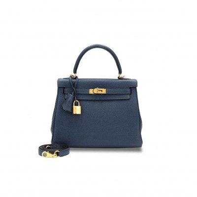 HERMÈS BLUE TOGO RETOURNE KELLY 25 GOLD HARDWARE (25*17*7cm) 